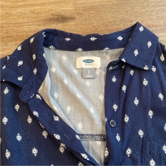 Old Navy Blue Button Up Dress with White Print - Picture 6 of 8